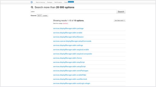 a list of 15 nixos options for sddm, a display-manager/greeter that allows you to sign-in for linux
