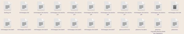 17 files named the same way with variations of bak and backup as the file extension
